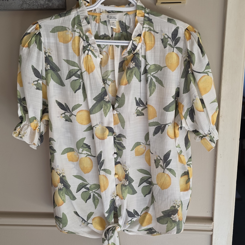 Lemon Print Blouse - White and Yellow
